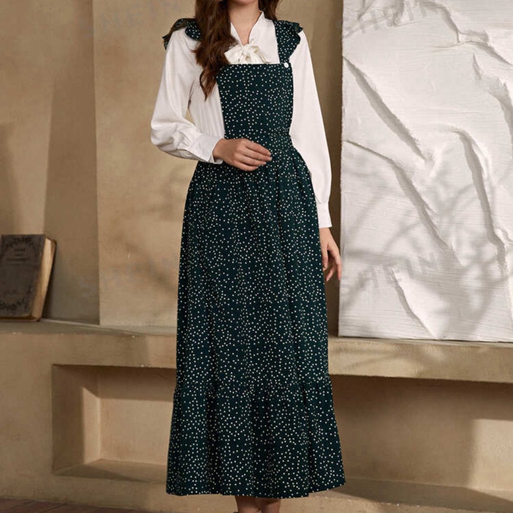 SHEIN Mulvari Polka Dot Ruffle Trim Overall Dress WITHOUT Blouse